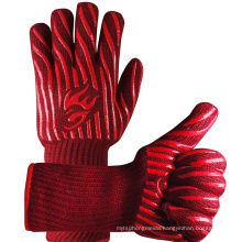 14 Inch Long Cuff Red Barbecue Gloves, 932 Degrees Fahrenheit Heat Resistant BBQ Grill Gloves